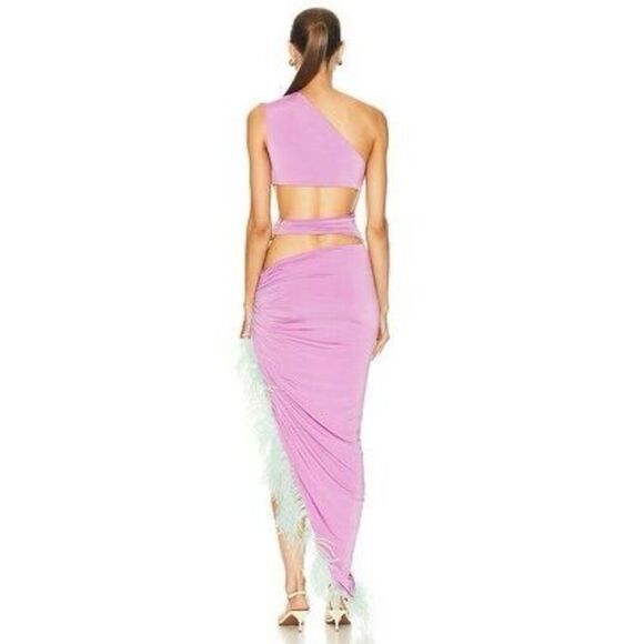 NWT Nervi Sylvia Wisteria One Shoulder Cutout Feather Trim Dres Purple Size IT 3 - Picture 4 of 13